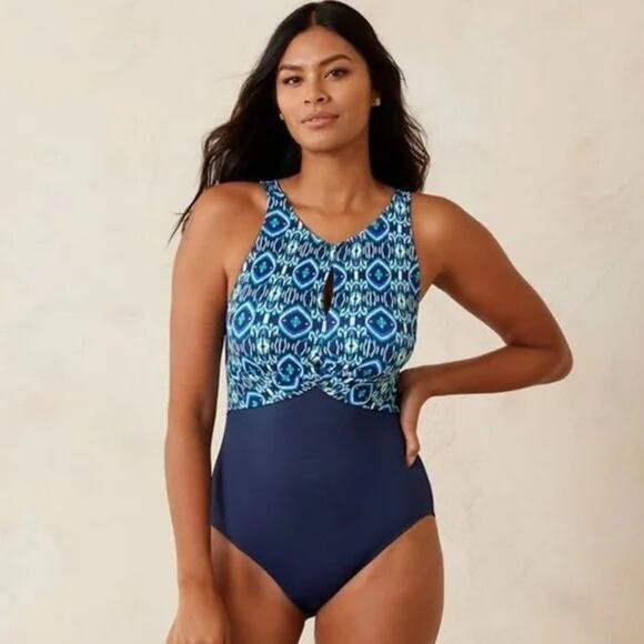 TOMMY BAHAMA One-Piece Swimsuit Size 10 Island Cays Ikat High Neck - Picture 10 of 11